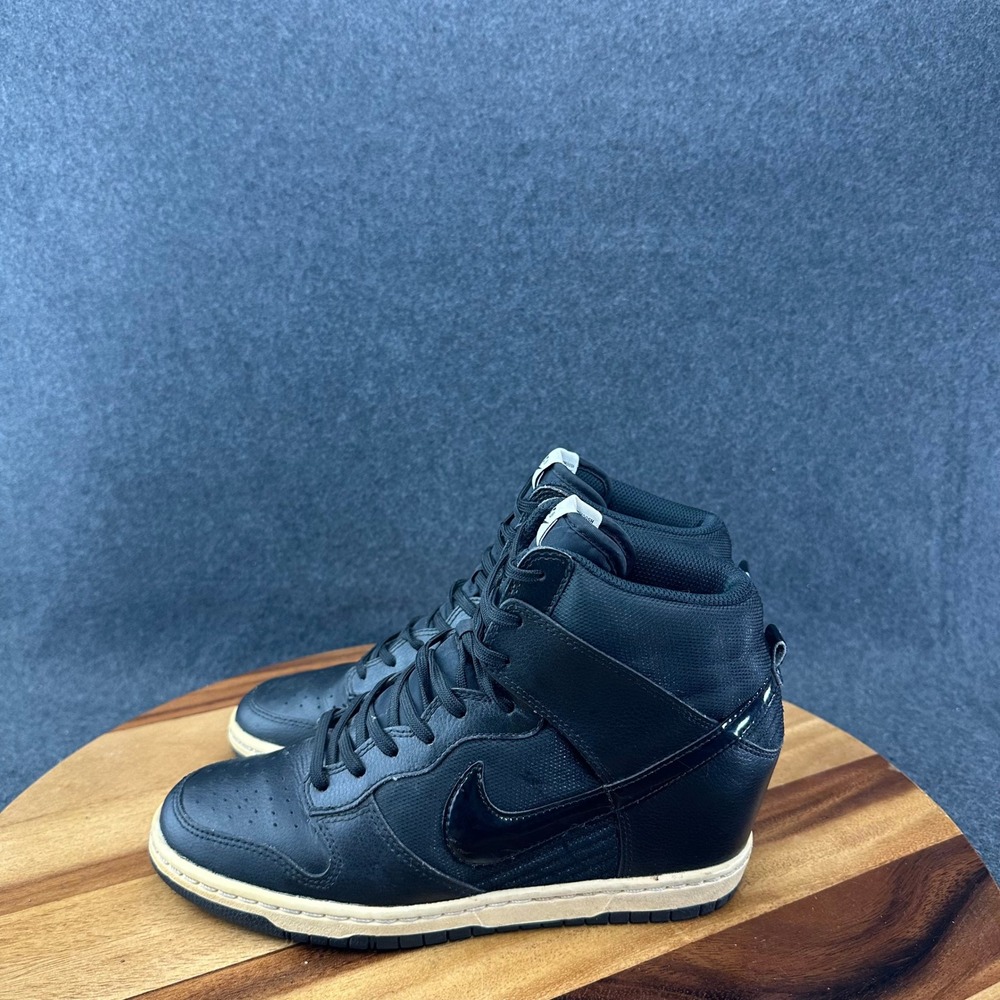 Nike Dunk Sky Hi Shoes Womens 8.5 Essential Triple Black Leather Wedge High Top - Picture 5 of 10